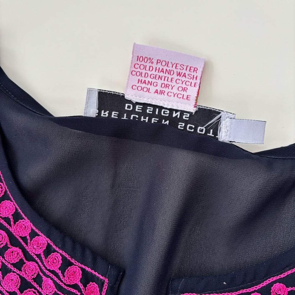 Gretchen Scott Women's Navy Blue Pink Relaxed Fit Long sleeve Sheer Tunic SMALL - Picture 5 of 7